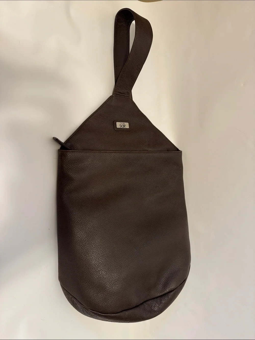 The Sak Vintage Brown Pebbled Leather Tear Drop Sling Bag Backpack